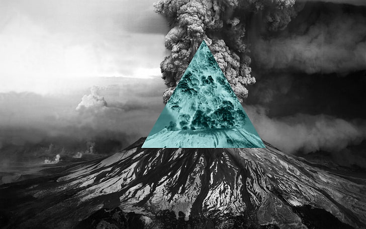 volcano wallpaper, nature, polyscape, inverted, Illuminati, triangle, HD wallpaper