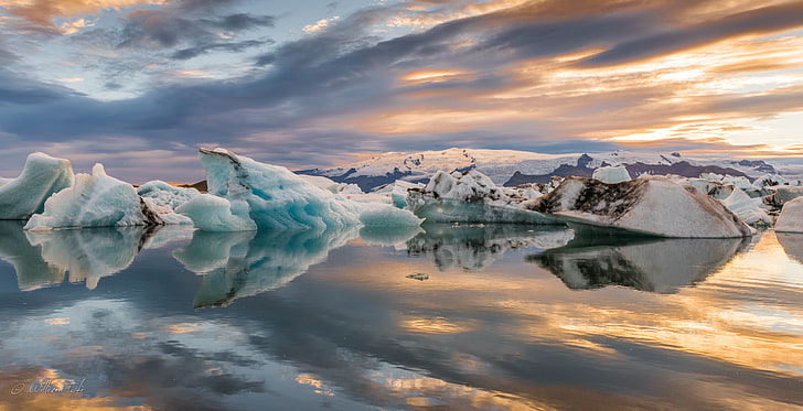 body of water,  Jokulsarlon, iceberg, reflection, landscape, nature, HD wallpaper