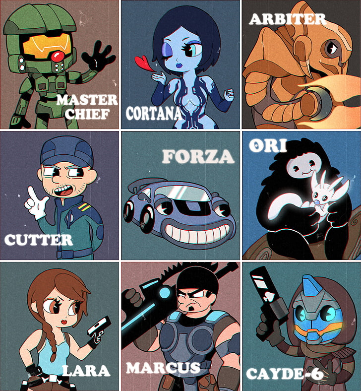 Halo, video games, Cuphead (Video Game), Forza, Lara Croft