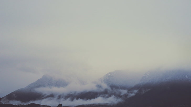 white clouds, mist, nature, mountains, landscape, snow, winter, HD wallpaper