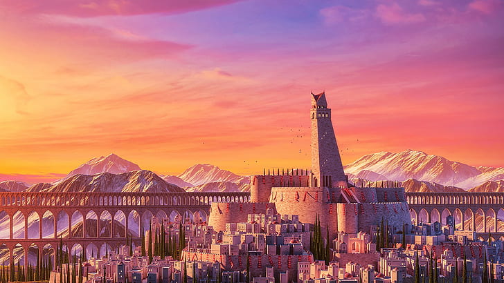 HD wallpaper: anime, city, sunset, landscape | Wallpaper Flare
