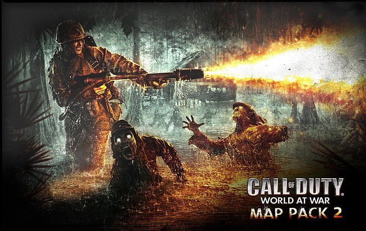 Call of D, World at War, Nazi Zombies, Call of Duty, fire - Natural Phenomenon, HD wallpaper