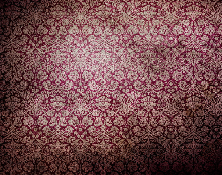 maroon and brown damask textile, patterns, wall, old, paint, backgrounds