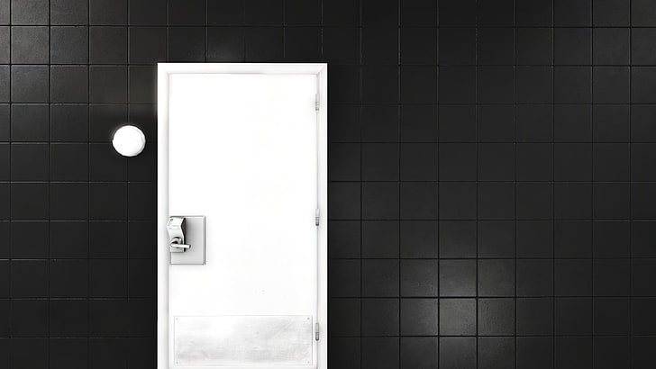 closed white door, black, wall - building feature, flooring, tile, HD wallpaper