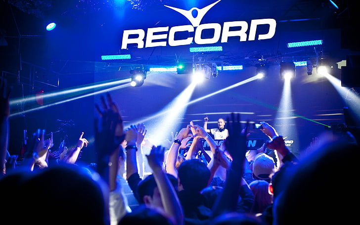 white Record neon sign, music, group of people, event, arts culture and entertainment, HD wallpaper