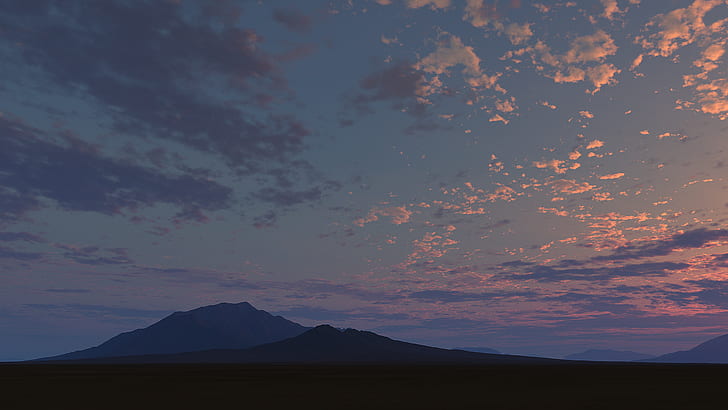 landscape, clouds, sunset, mountains, evening