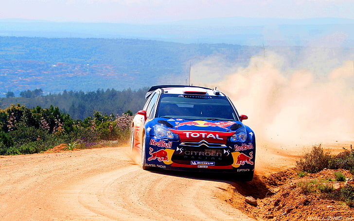 blue and red racing car, Red Bull, rally cars, Citroën, Citroen DS3, HD wallpaper