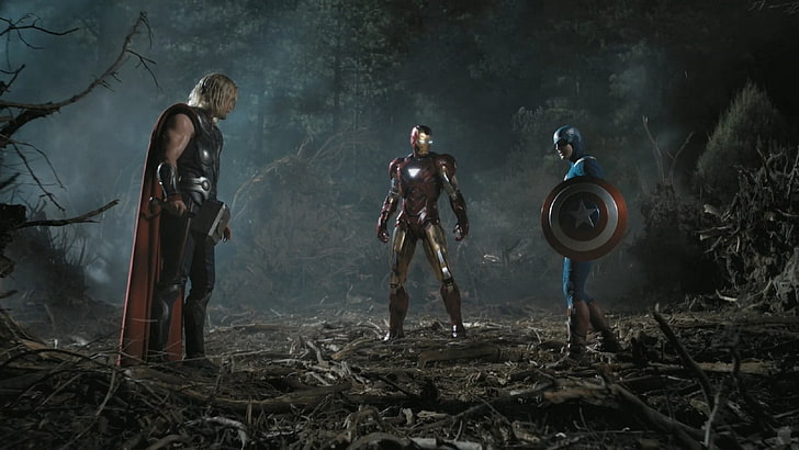 Iron Man, Thor, and Captain America, movies, The Avengers, Chris Hemsworth, HD wallpaper