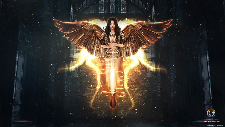 fantasy art, fantasy girl, front view, angel, spirituality, HD wallpaper