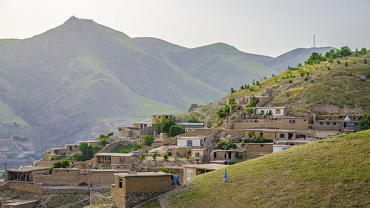 Afghanistan, Badakhshan, nature, landscape, green, house, stone house, HD wallpaper