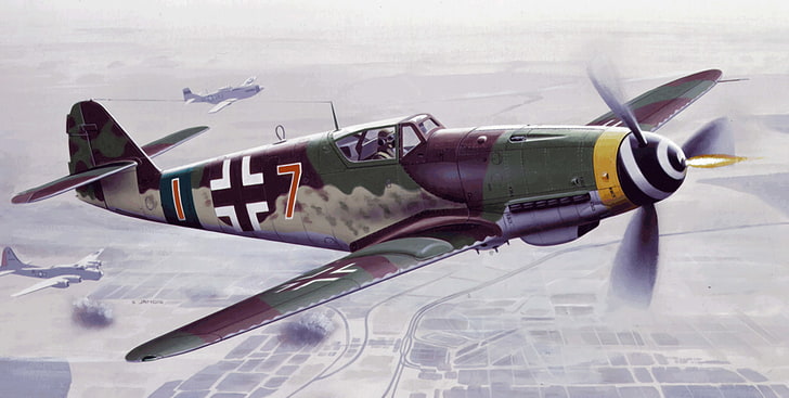 green and black monoplane wallpaper, war, art, painting, aviation, HD wallpaper