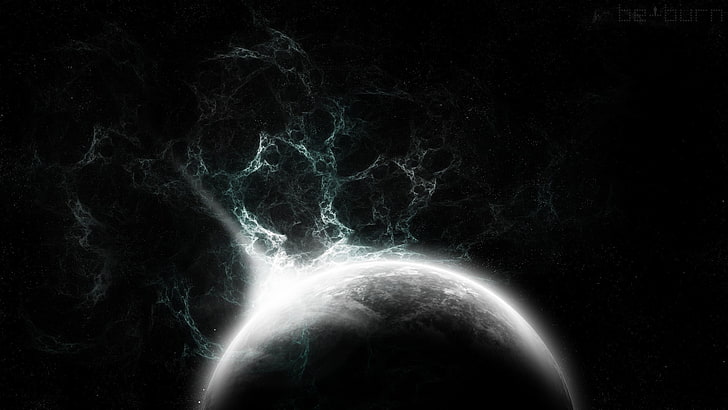 white and black planet digital wallpaper, abstract, science fiction