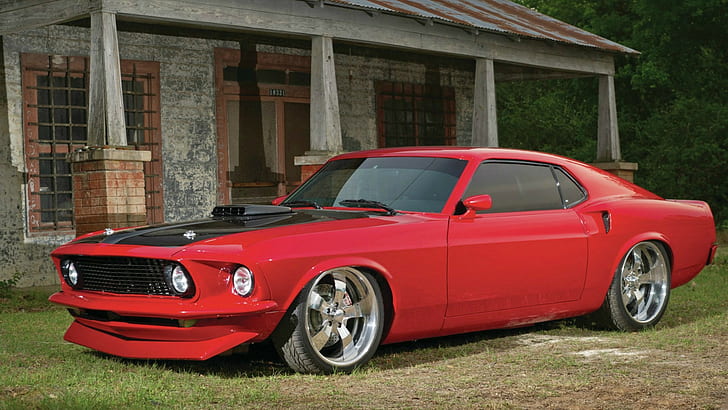 Red ford mustang 1969, red coupe, boss 429, Muscle Car, HD wallpaper