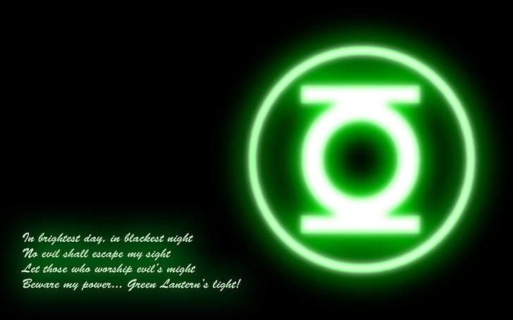 green LED lights with text overlay, quote, Green Lantern, illuminated