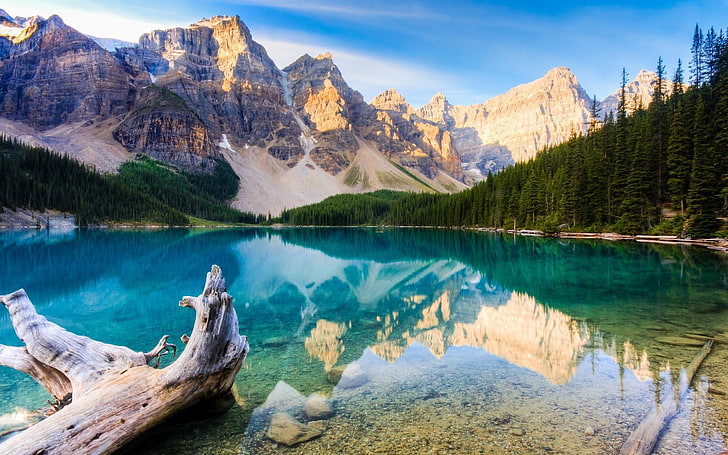 Canada, Banff National Park, lake, reflection, mountains, cliff