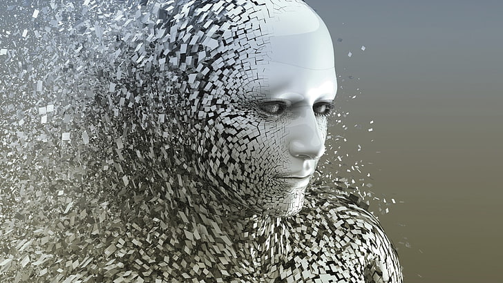 artificial intelligence face illustration, square, close-up, human representation