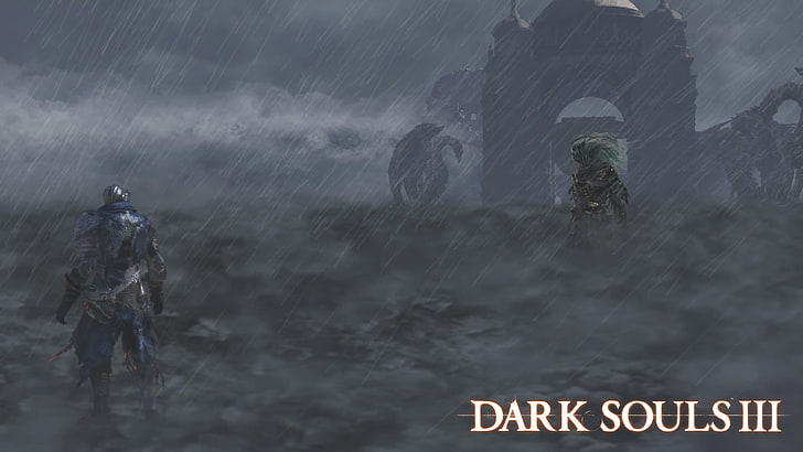 Dark Souls III digital wallpaper, storm, rain, knight, Nameless King