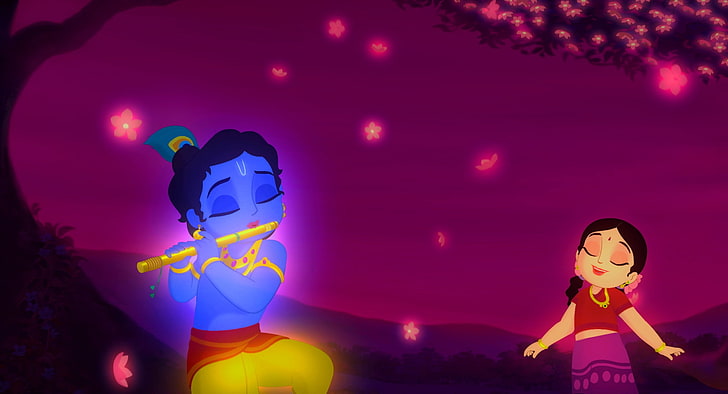 HD wallpaper: Lord Krishna Playing Flute With Radh, Krishna and Radha  illustration | Wallpaper Flare