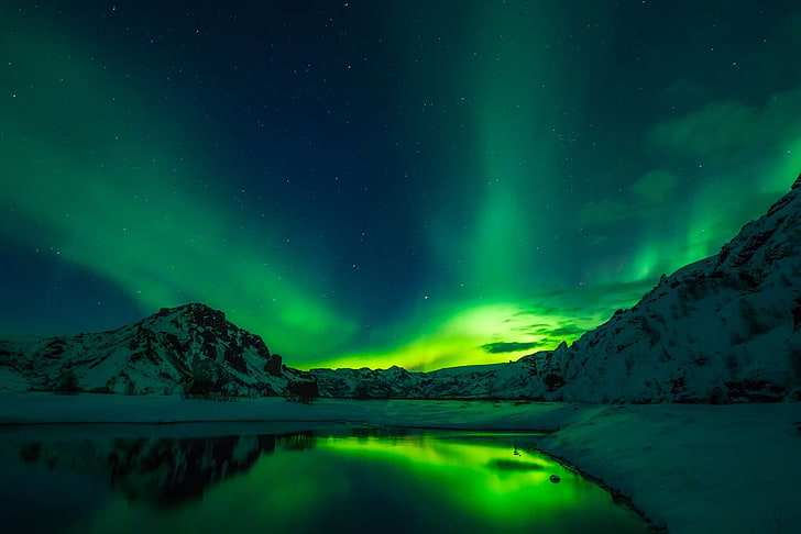 aurora borealis, beautiful, cold, dark, evening, zing, frozen, HD wallpaper