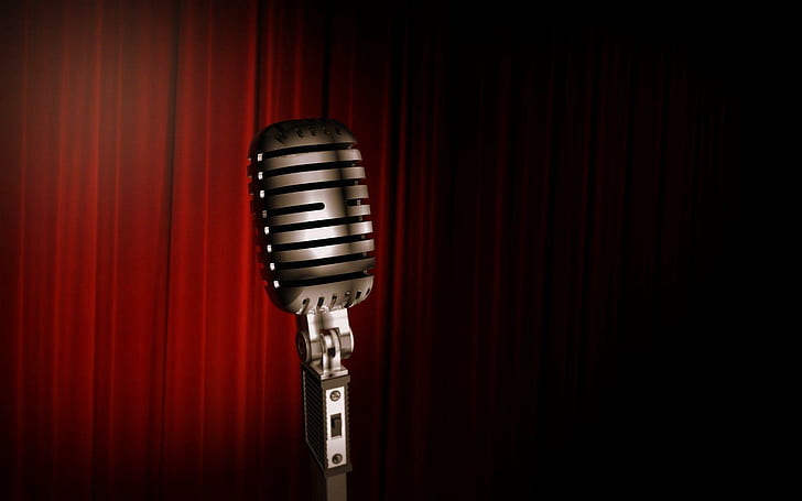Microphone close-up, grey vintage microphone, music, 1920x1200, HD wallpaper