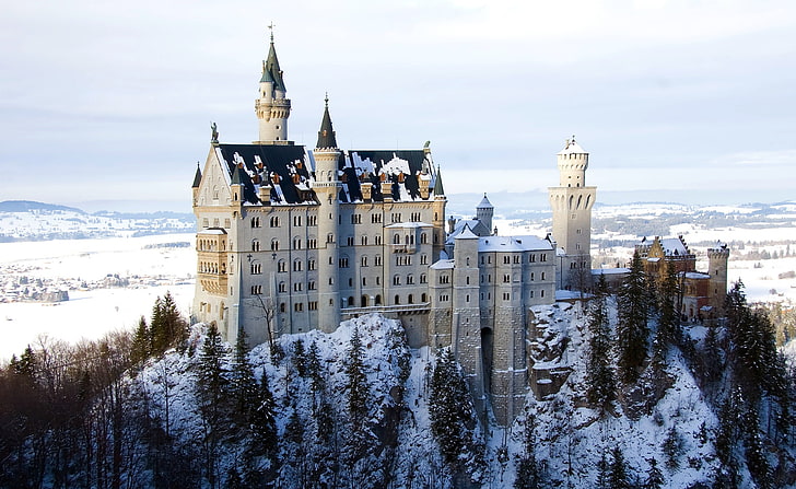 Neuschwanstein Castle in Germany, Winter, brown concrete castle