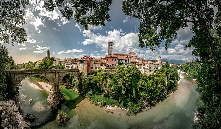 Friuli-Venezia Giulia, Italy, old bridge, river, architecture, HD wallpaper