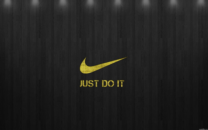 yellow Nike logo, text, communication, western script, sign, no people, HD wallpaper
