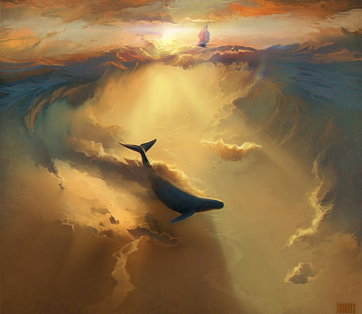 HD wallpaper: digital art drawing sky flying ship, water, vertebrate, animal  themes | Wallpaper Flare