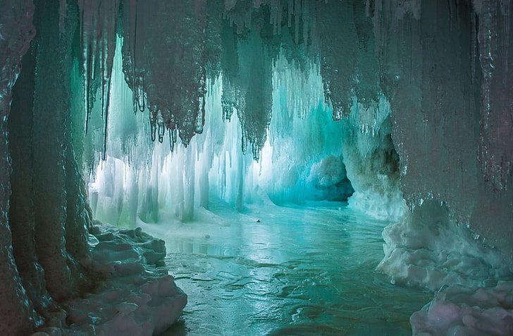 nature, cave, sunlight, ice, frost, glaciers, icicle, snow