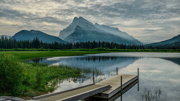 mountain lake, mt norquay, mount norquay, canadian rocky mountains, HD wallpaper