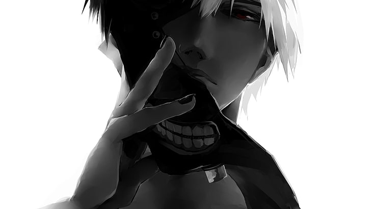 white haired male illustration, anime, mask, Tokyo Ghoul, Kaneki Ken, HD wallpaper