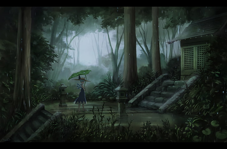 HD wallpaper: anime landscape, touhou, cirno, forest, raining, plant,  transfer print | Wallpaper Flare