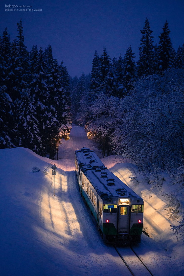gray train, night, winter, transportation, mode of transportation, HD wallpaper