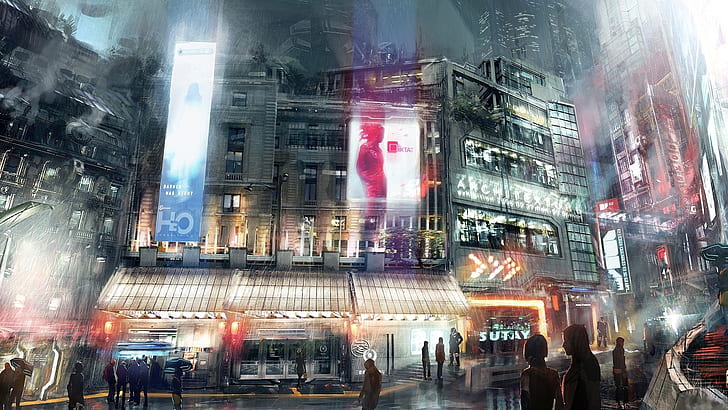 Future night city of art fiction, HD wallpaper