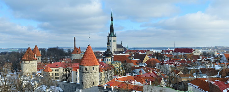 city, old building, Tallin, Estonia, winter, cityscape, building exterior, HD wallpaper