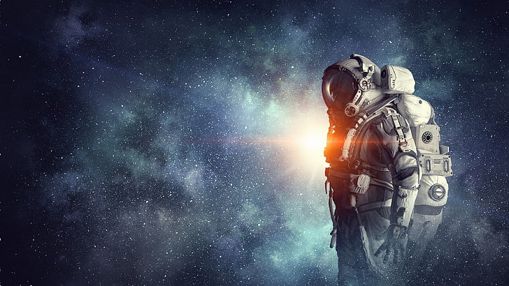 sky, astronaut, darkness, starry sky, stars, outer space, space art, HD wallpaper