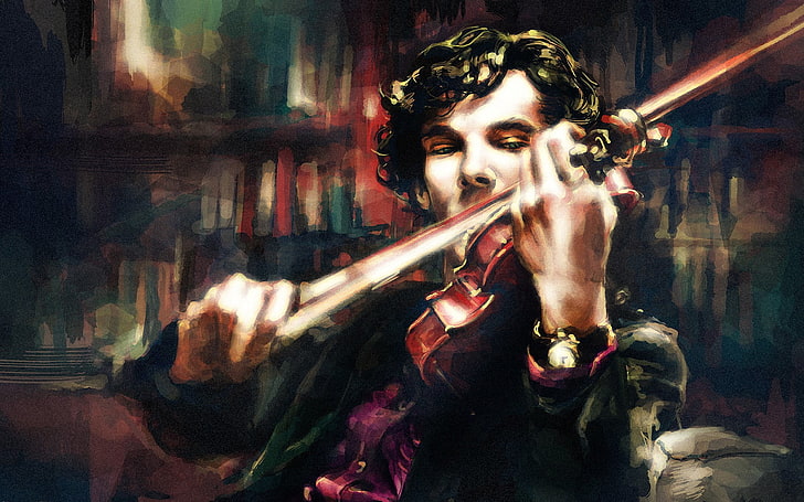 man playing violin painting, Benedict Cumberbatch, alicexz, Sherlock, HD wallpaper