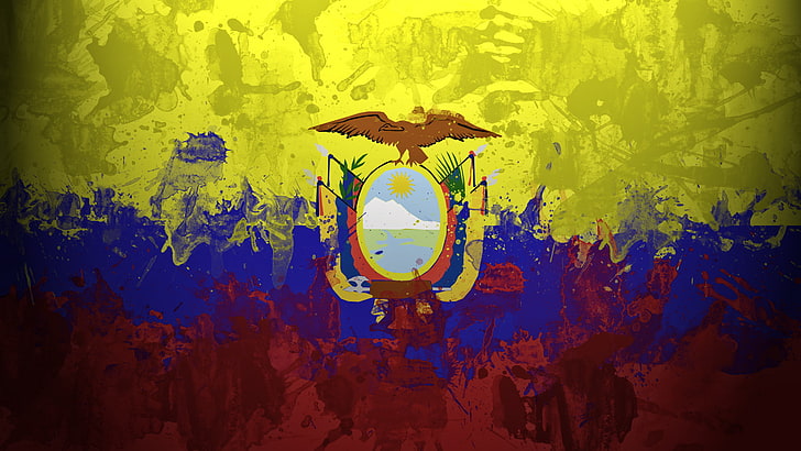 oval multicolored symbol with eagle, paint, flag, Ecuador, The Republic Of Ecuador