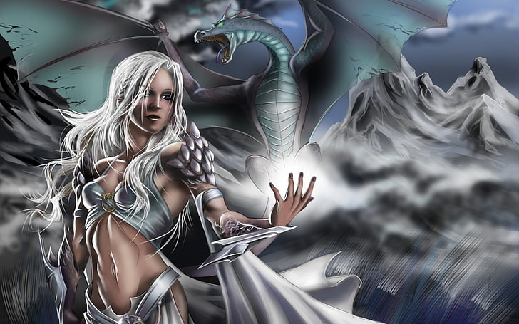 fantasy art, Daenerys Targaryen, dragon, Game of Thrones, women, HD wallpaper