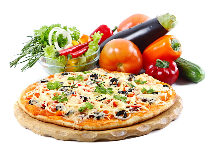 assorted vegetables, pizza, tomato, food, cheese, dinner, meal, HD wallpaper