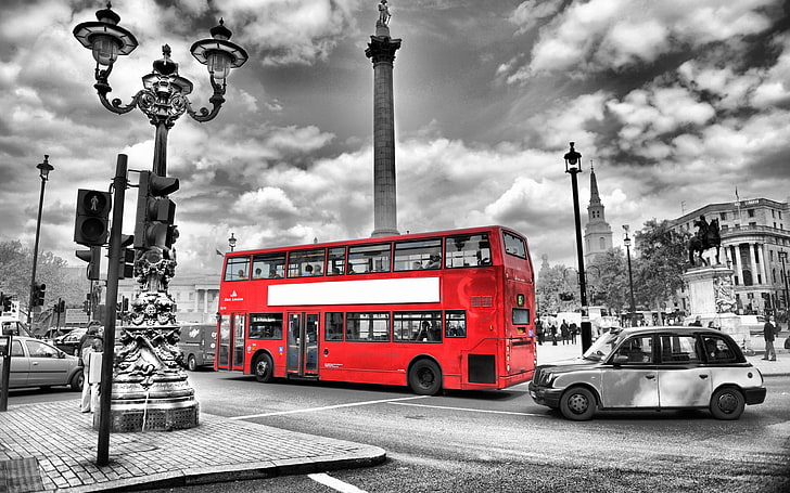 black, blur, bus, city, england, lights, london, night, road, HD wallpaper