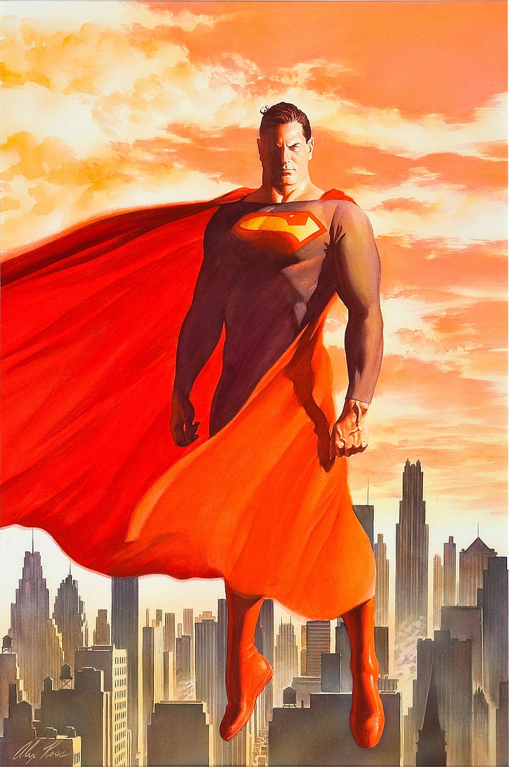 Superman, Alex Ross, DC Comics, architecture, orange color, HD wallpaper