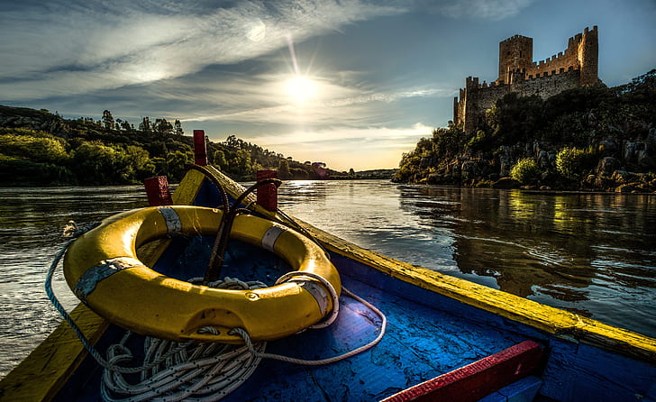 river, castle, boat, Portugal, lifeline, Tagus River, the Tagus river, HD wallpaper