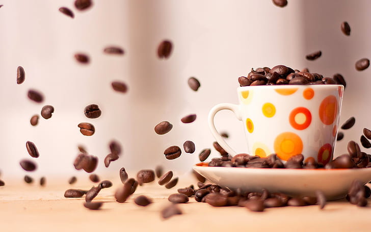 Cup of coffee beans close-up photography, HD wallpaper