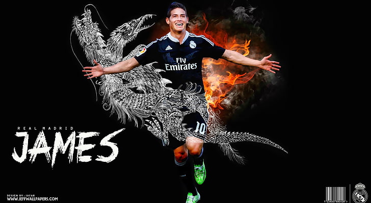 James Rodriguez Real Madrid, black soccer jersey, Sports, Football
