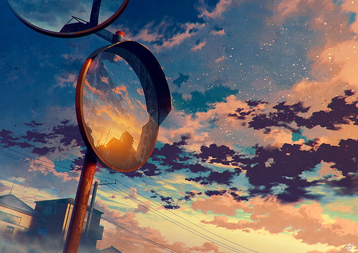 Hd Wallpaper Anime Sky Mirror Clouds Scenic Cloud Sky
