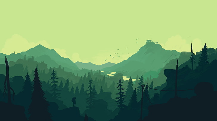 Mountains, The game, People, Forest, View, Silhouette, Hills, HD wallpaper