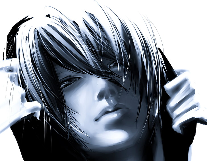 HD wallpaper: anime boy illustration, guy, bangs, face, portrait, black  white | Wallpaper Flare