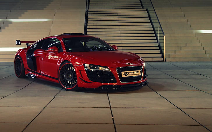Audi, R8, GT650, Prior-Design, car, front, Red, stairs, steps, HD wallpaper