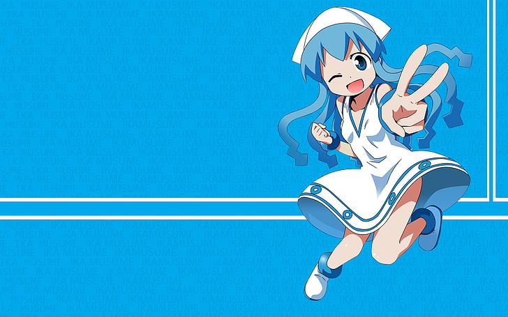 Shinryaku! Ika Musume, anime girls, blue, cartoon, sport, child, HD wallpaper